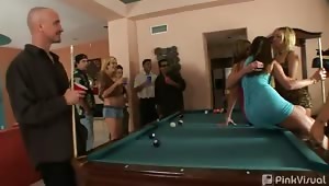 The only fuzzy thing around is the felt because the pussies and asses are as smooth as a Cue Ball! After some playful teasing, spanking and flashing, the host Jay takes the party into the living room where a rousing round of &quot;8 Ball&quot; without the