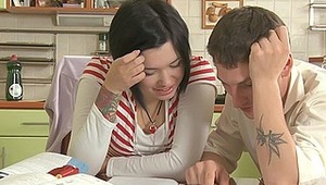 This fuckingly hot teen beaut thinks that it's really boring to study English... After trying to learn some English verbs, Jade's classmate starts pawing her. How do you think, do Jade's parents know what this couple is doing behind the closed door? This 