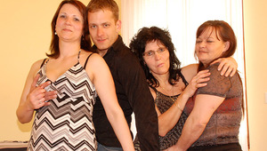 Three mature women sharing one fucking dude
